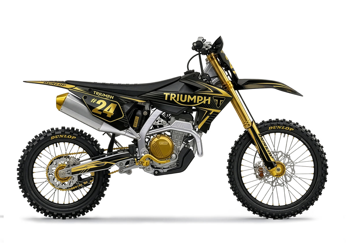 SIGNATURE V1 w/ METALLIC GOLD CHROME- TRIUMPH TF -| MOTORCYCLE GRAPHIC KIT